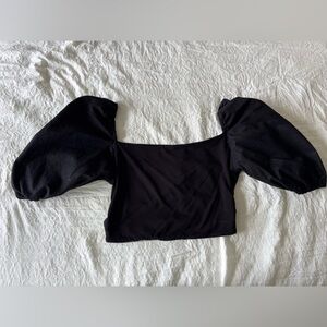 Mimosa Black Puff Sleeve Open Back Crop Top